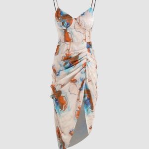 Cider watercolor ruched asymmetrical dress